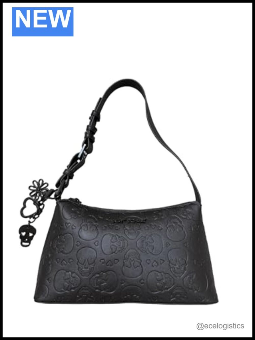 Faux Leather Shoulder Bag Adjustable Belt Buckle Skull Design